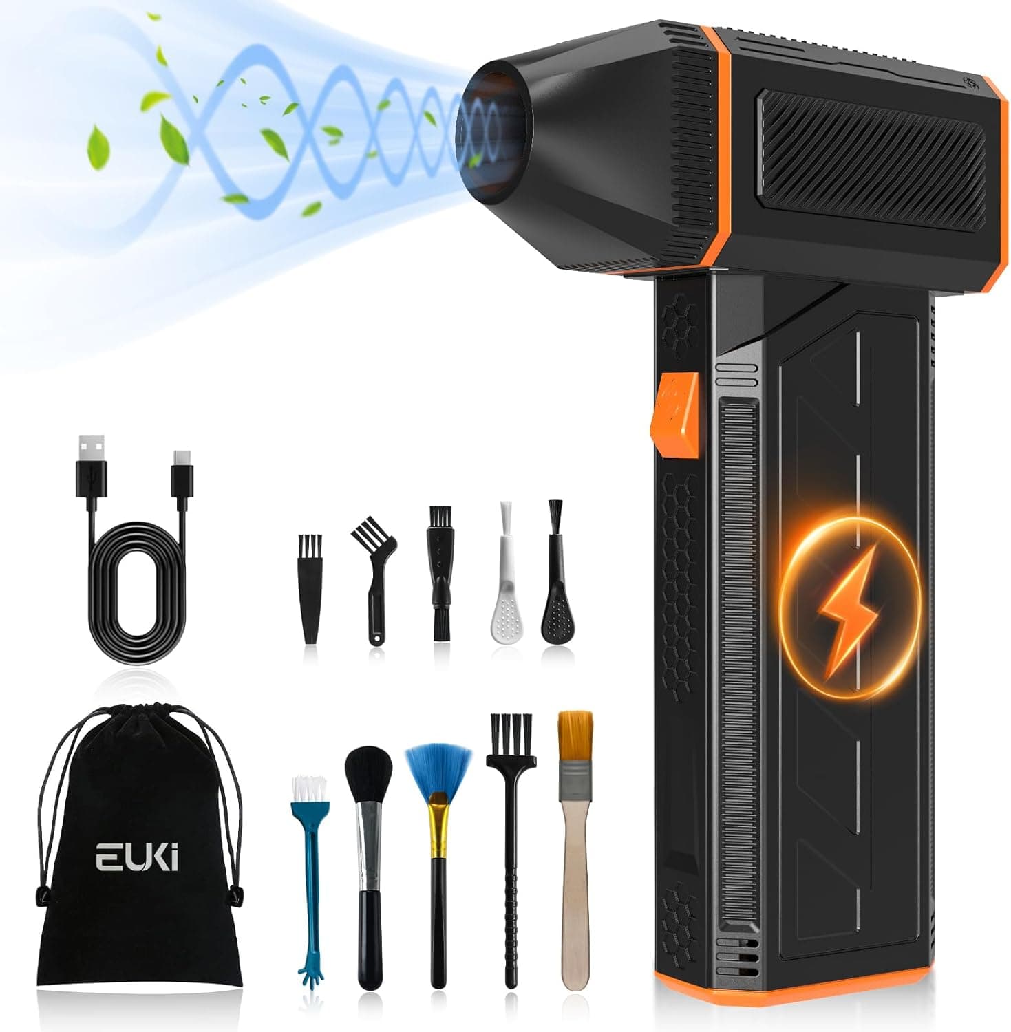 EUKI PC limpeza de ar comprimido, 130000 RPM ar comprimido elétrico, soprador de ar para PC portátil, 3 velocidades ajustáveis, limpador PC para limpar PC, sofá, teclado, carro