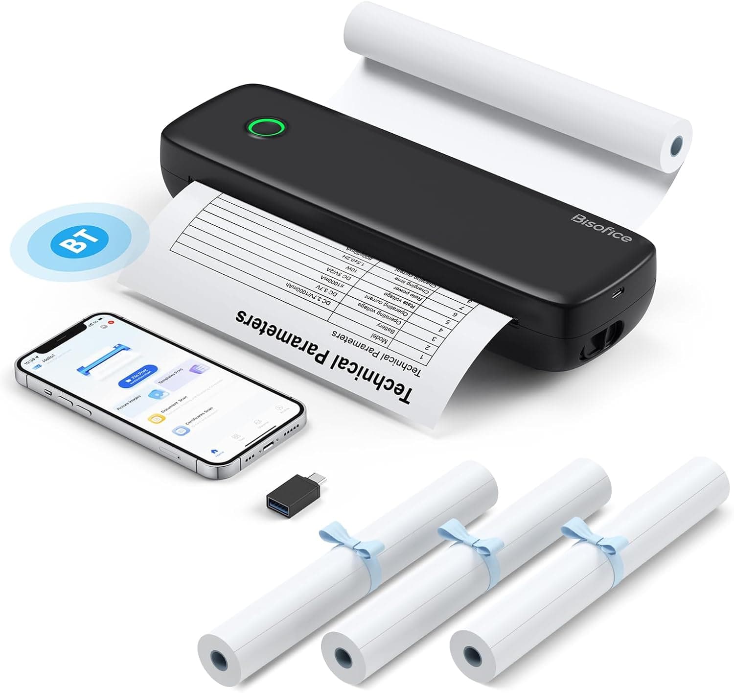 Bisofice Impressora térmica portátil A4, sem fios impressora sem tinta portátil com papel térmico A4, compatível com Android/iOS/Wins/Mac, para escritório, viagens, estúdio