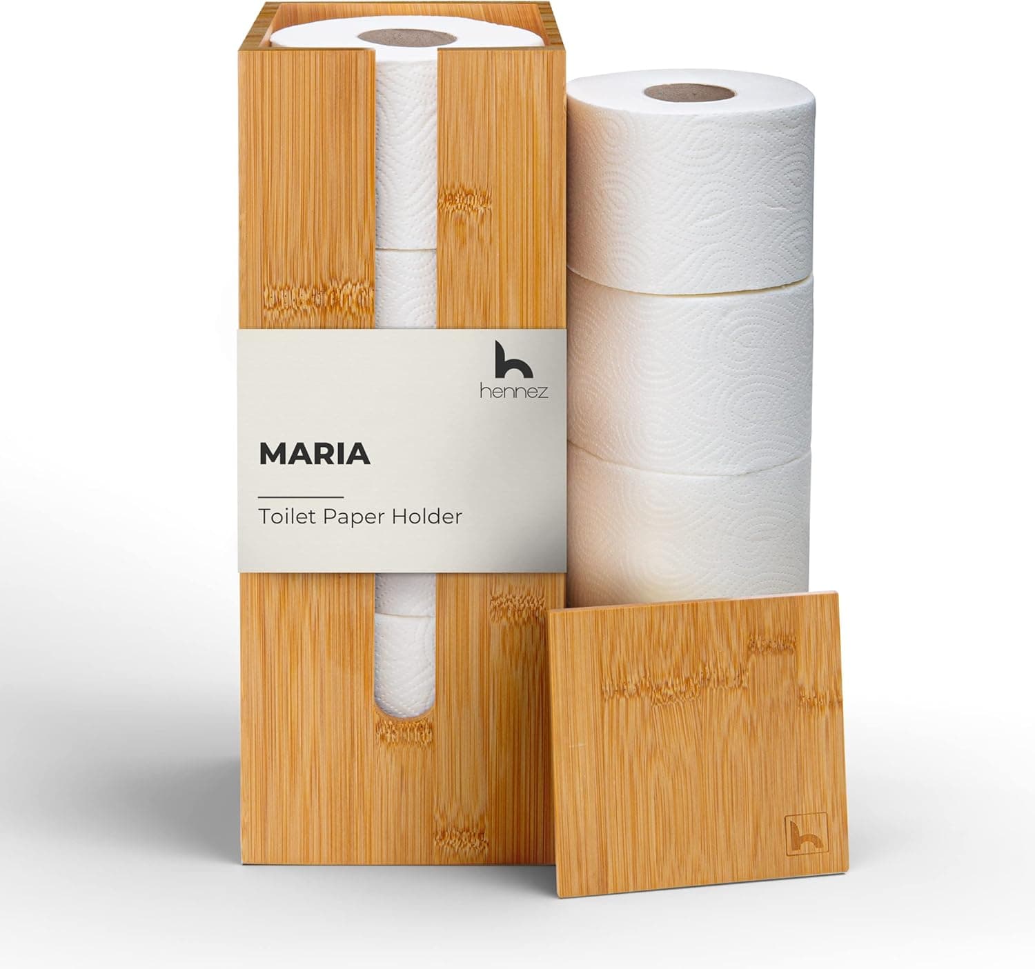 Armazenamento de papel higiénico de bambu, dispensador de papel higiénico de bambu, armazenamento de papel higiénico com pé de bambu com tampa, organizador de rolos para papel higiénico em pé