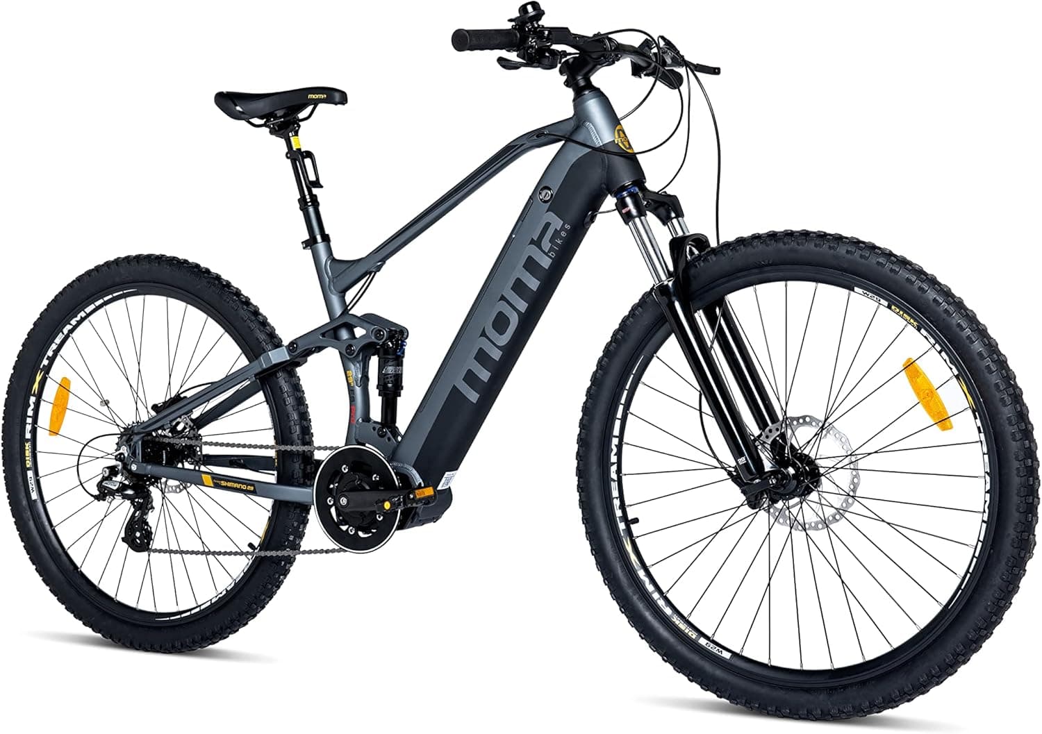 Moma Bikes Bicicleta elétrica, EMTB 29" Pro Full Suspensão central motor, Shimano Altus 8 V & Freios de disco hidráulicos bateria integrada iões lítio 48 V 13 Ah