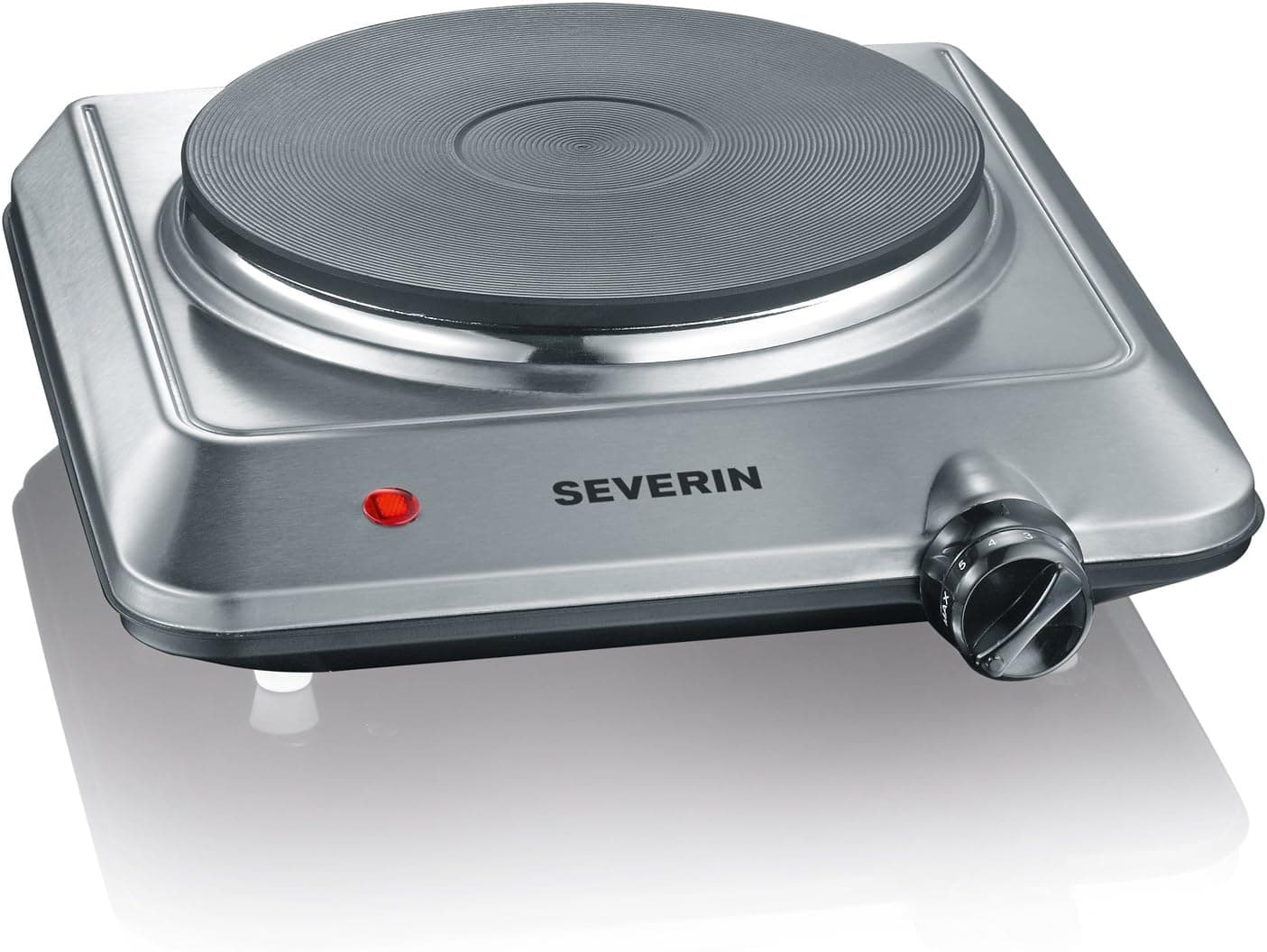 SEVERIN Placa de cocina portátil, placa eléctrica para cocinar fácil de limpiar, hornillo eléctrico con termostato regulable, acero inoxidable cepillado, 1500 W, KP 1092