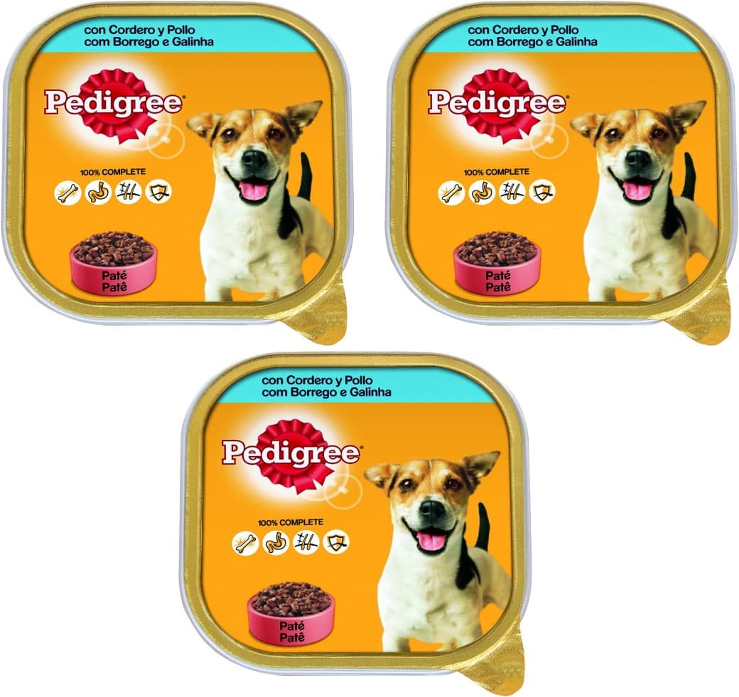 Pedigree Comida húmida para cães, sabor de cordeiro e frango em paté, 300 g x 3