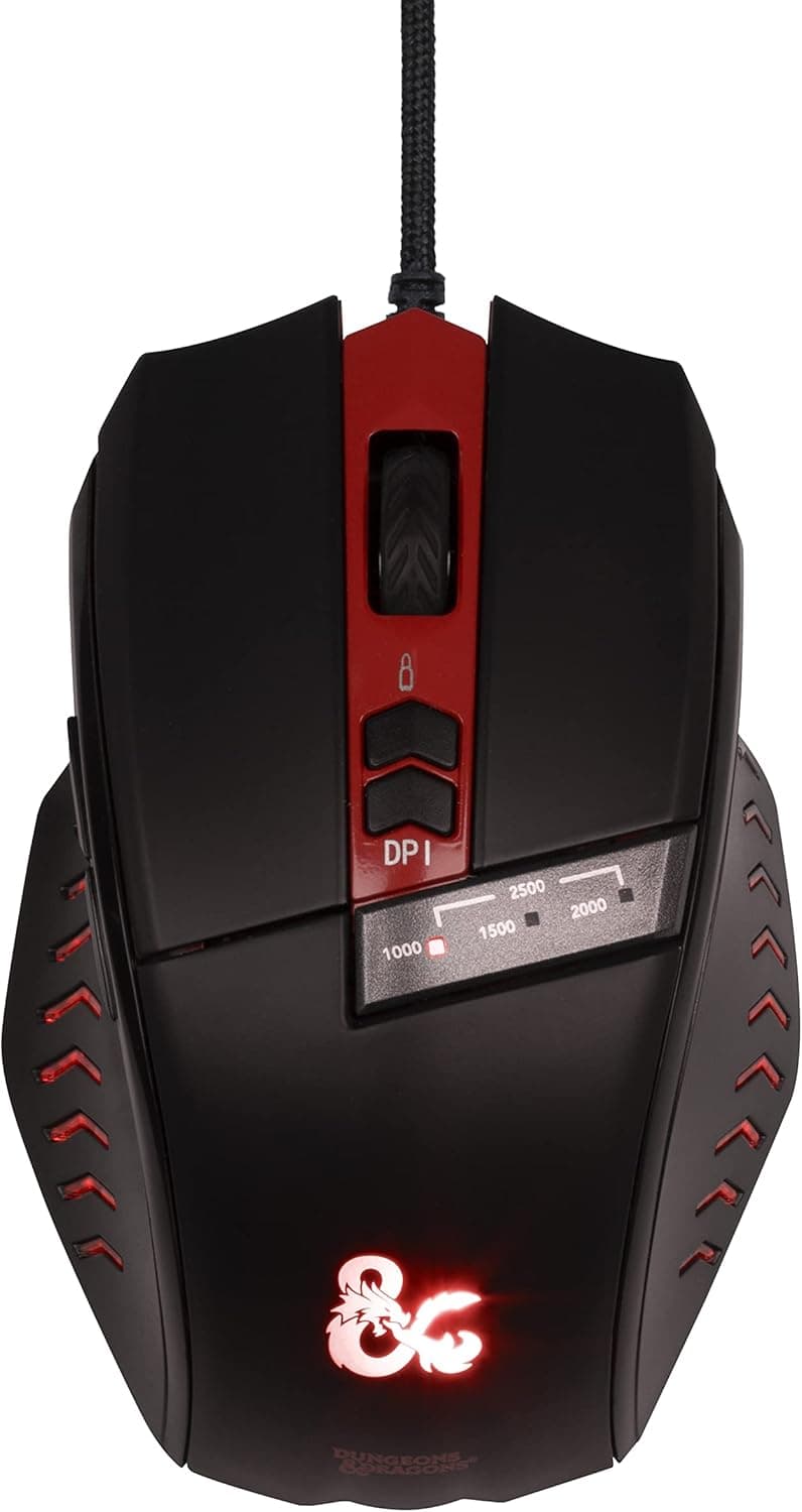 Konix Dungeons and Dragons Rato com cabo para PC Gaming (retroiluminação LED, ligação USB, cabo de 1,8 m), preto e vermelho