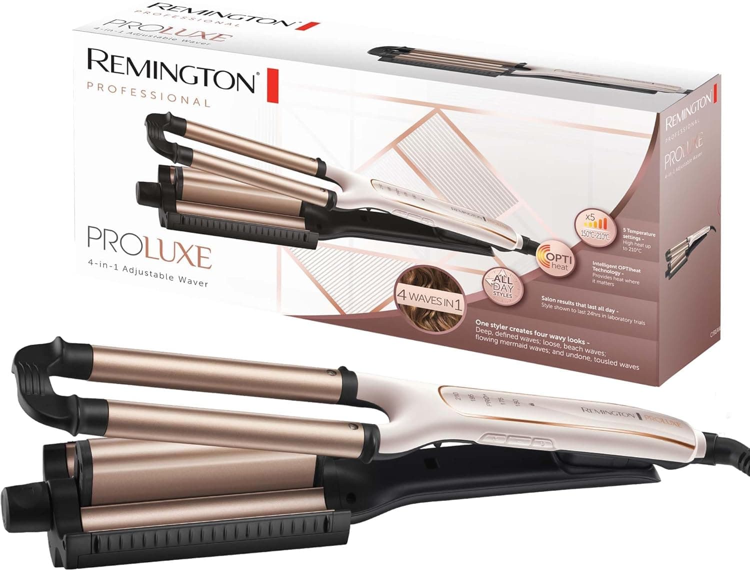 Remington Ondulador de cabelo PROluxe 4 em 1, penteados duráveis, cerâmica, CI91AW