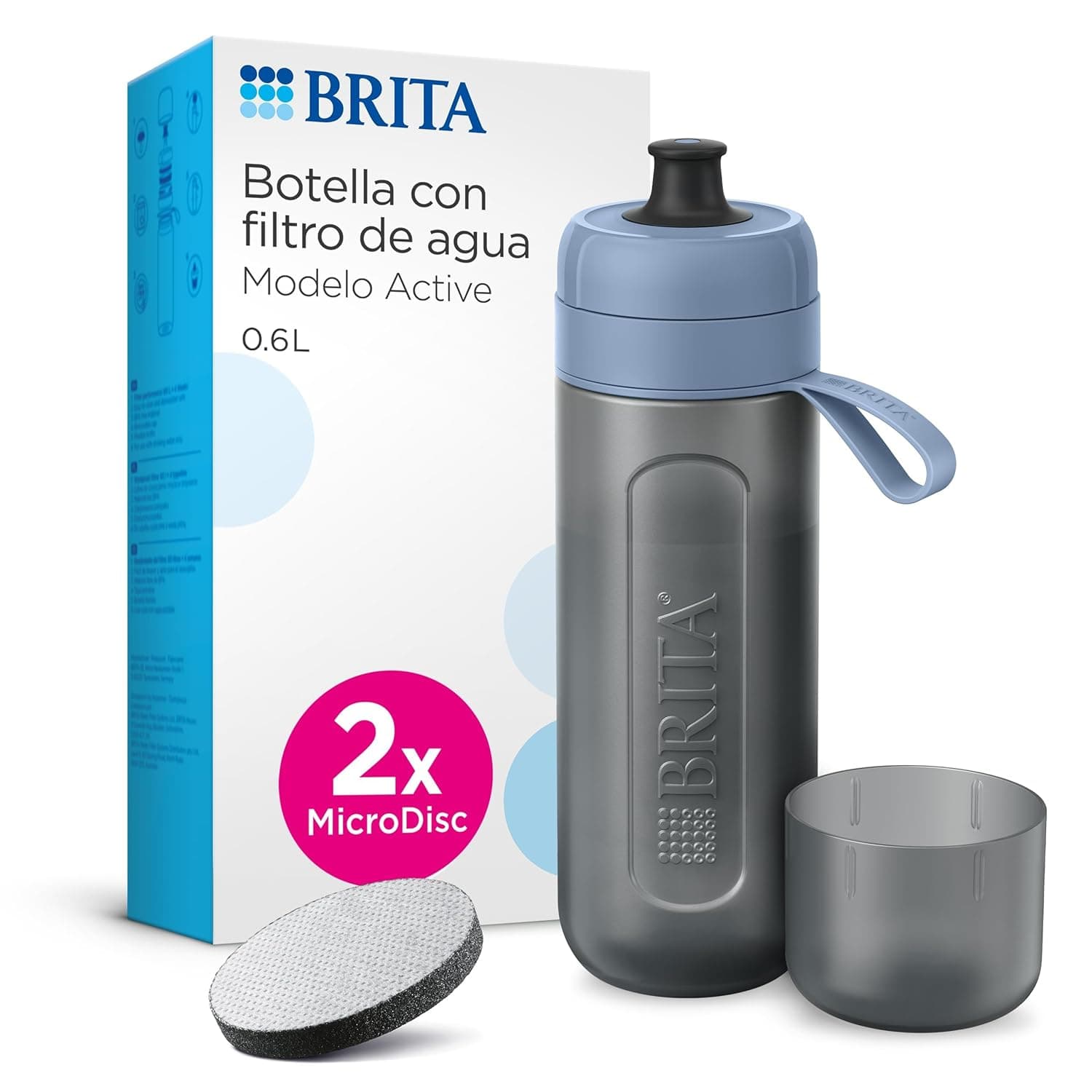 BRITA Active | Garrafa desportiva filtrante 600 ml azul com 2 filtros MicroDisc BPA-free
