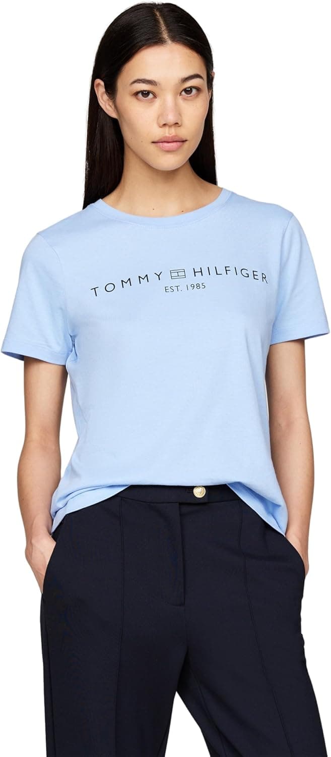 Tommy Hilfiger T-shirt de manga curta para mulher com decote redondo