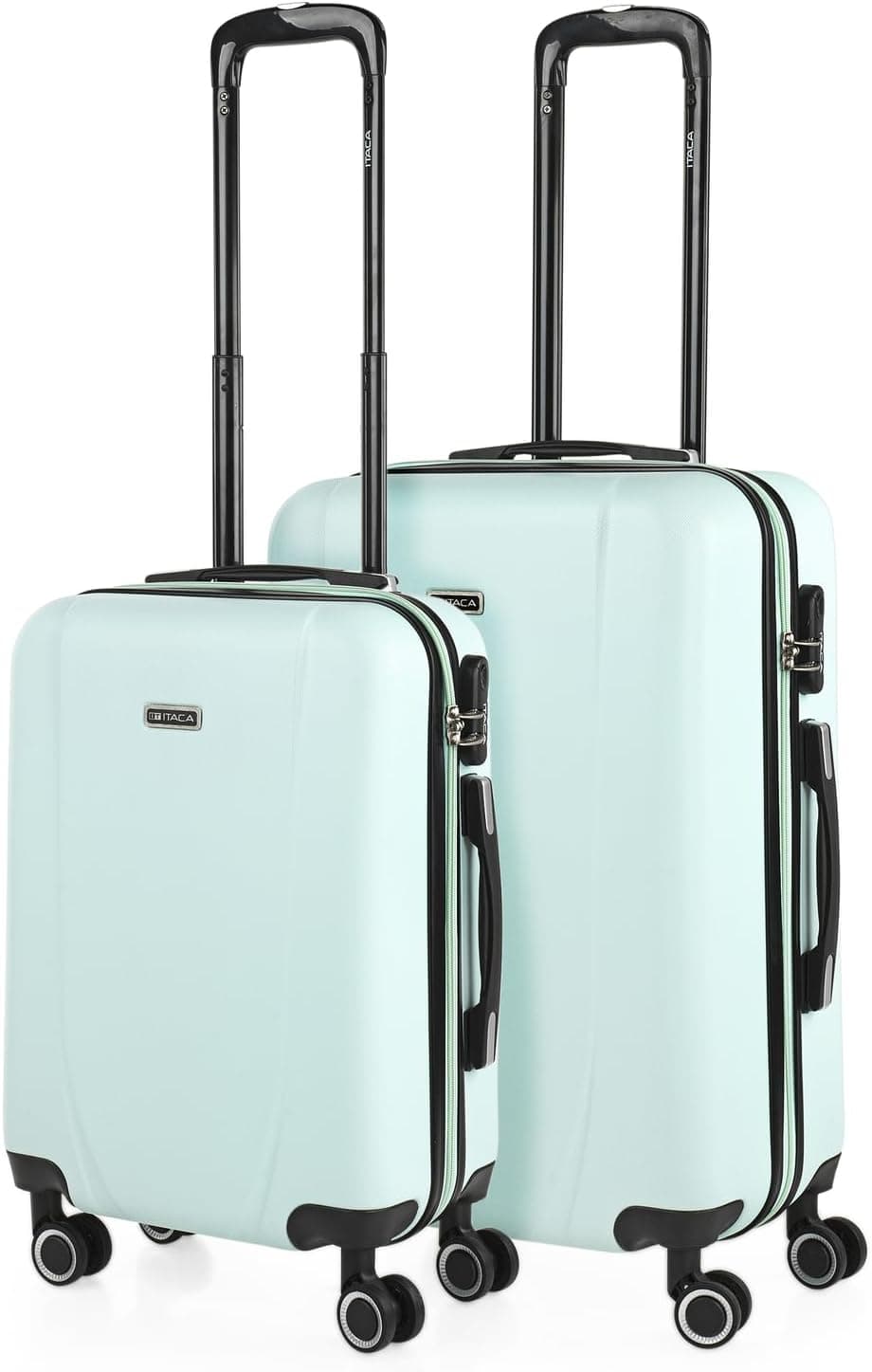 ITACA - Malas de viagem jogo malas 4 rodas - conjunto de malas de viagem - jogo malas de viagem leves. Cadeado de combinação 71100, Verde menta, S + M, Básico
