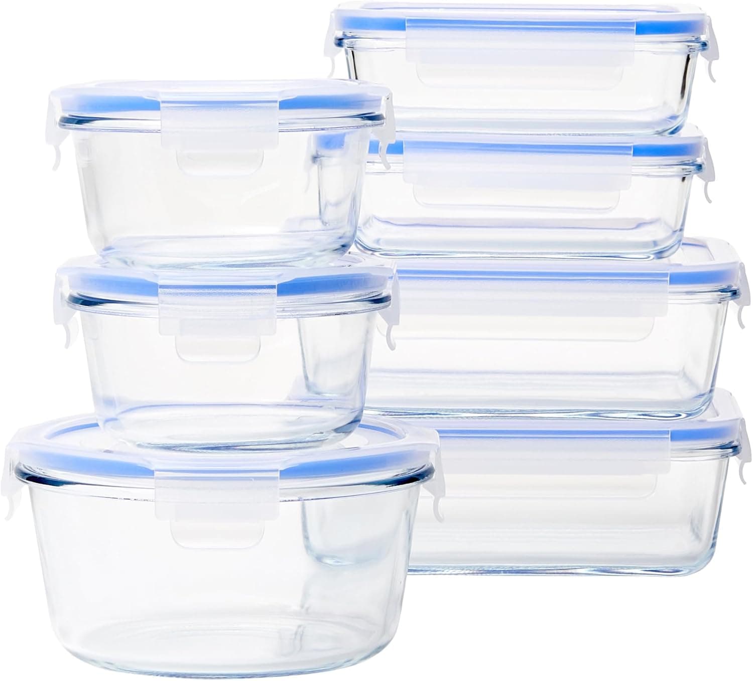 Amazon Basics Recipientes de vidro para alimentos, com fecho de 14 unidades (7 embalagens + 7 tampas), sem BPA, claro