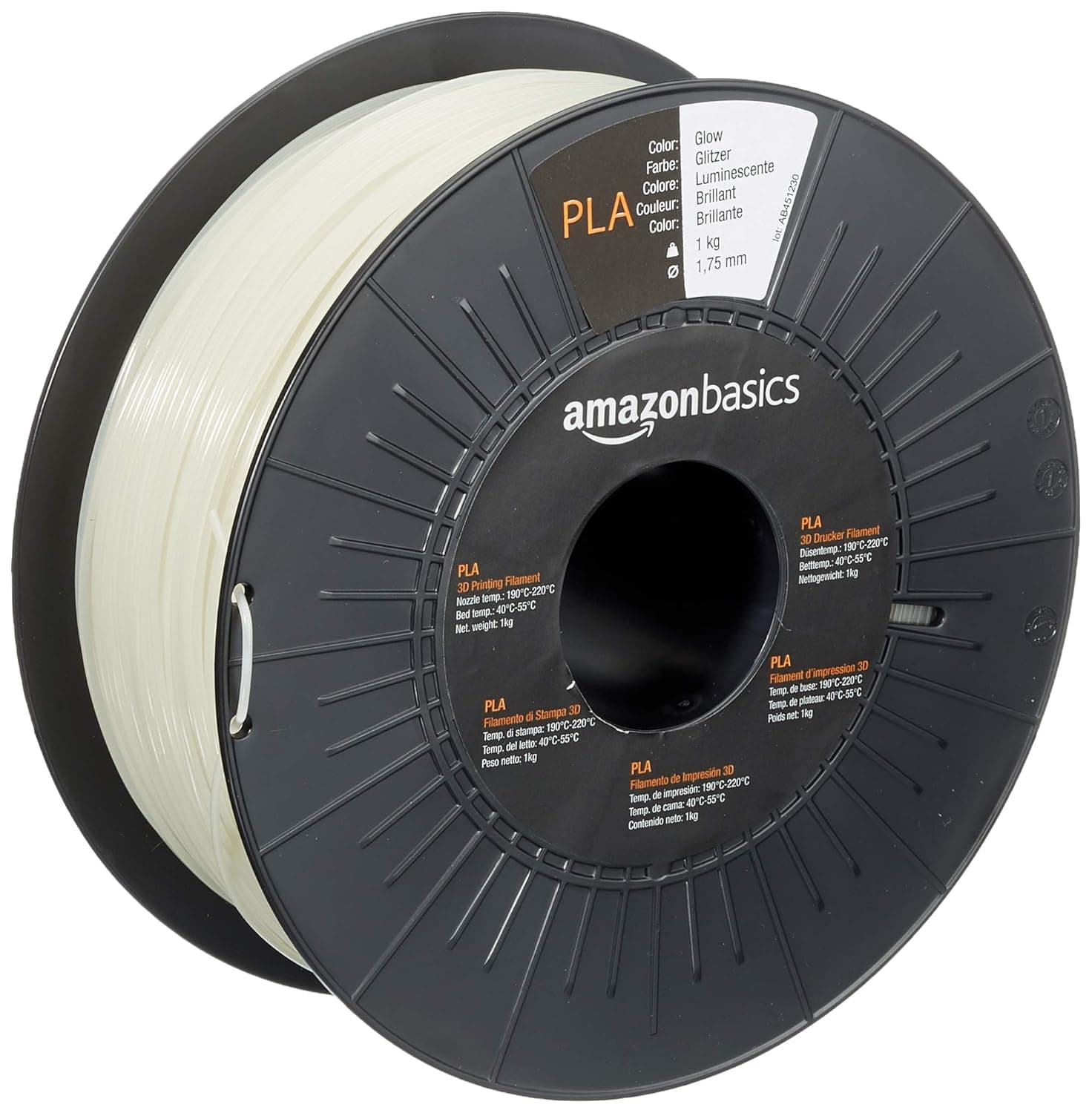 Amazon Basics Filamento para impressora 3D, ácido polilático (PLA), 1,75 mm, fita de 1 kg, fluorescente