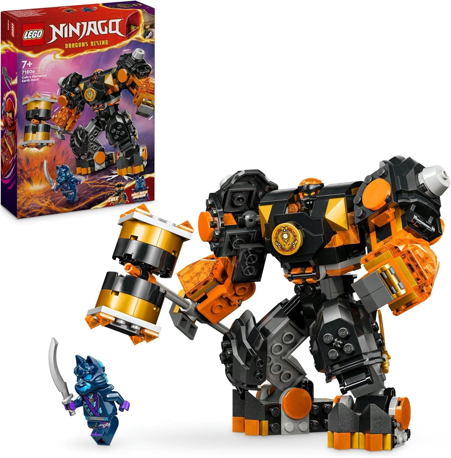 LEGO Ninjago Meca Elemental da Terra de Cole, figura de ação articulada, brinquedo personalizado com 2 minifiguras, presente do universo ninja para meninos e meninas de 7 anos ou mais 71806