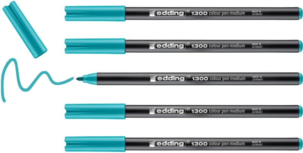 edding 1300 Marcador de cor de traço médio - turquesa- x5 - ponta arredondada 2 mm - marcador para desenhar e escrever - marcador para a escola, mandalas, Bullet Journals