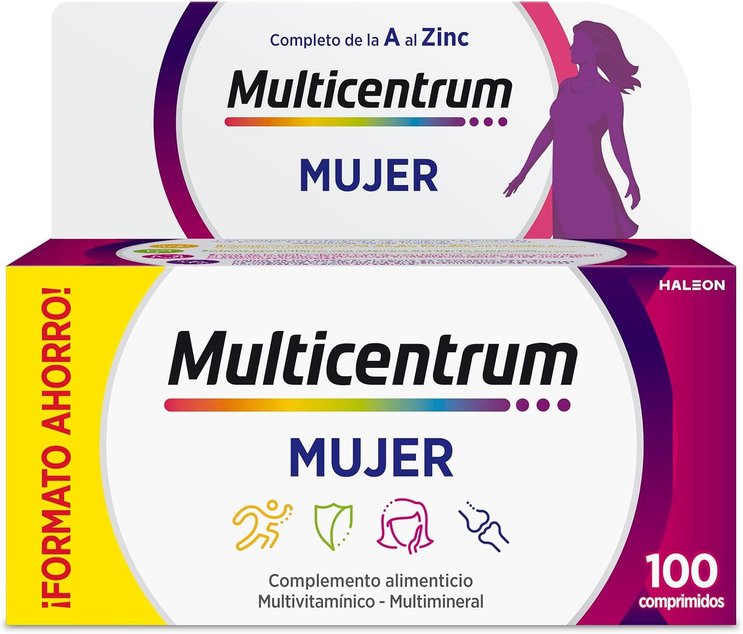 Multicentrum Mulher complemento alimentar multivitamínico e multimineral para mulheres, com vitamina C e zinco, sem glúten, 100 comprimidos
