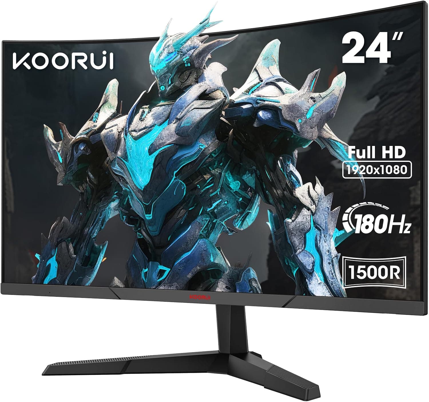 KOORUI 24E6CA Monitor de jogos curvo de 24 polegadas, 180HZ, 1 ms, 1500R, HDR, VA 3000:1, FHD 1920x1080, 2 x HDMI 2.0, DP 1,2, Adaptive Sync, Auto-cuidado, VESA 100 x 100 mm, Inclinação ajustável