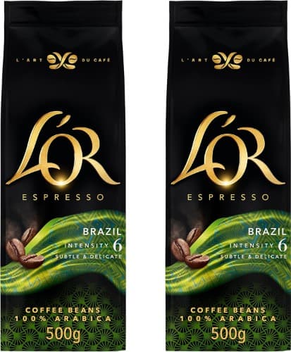 L'OR Espresso Brazil Café em grão natural 100% árabe - Intensidade 6 | 500 g x 2