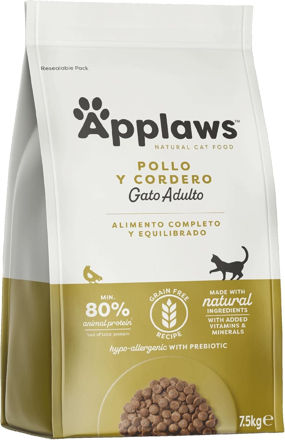 Applaws Natural Complete | Ração seca para gatos adultos sem cereais com frango e borrego, 7,5 kg