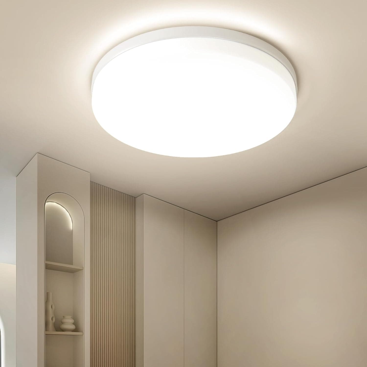 kuwork Plafon LED teto, candeeiro de teto quarto 4000 K 4800 LM, IP44 impermeável candeeiro casa de banho para cozinha sala quarto varanda corredor Ø 30 cm