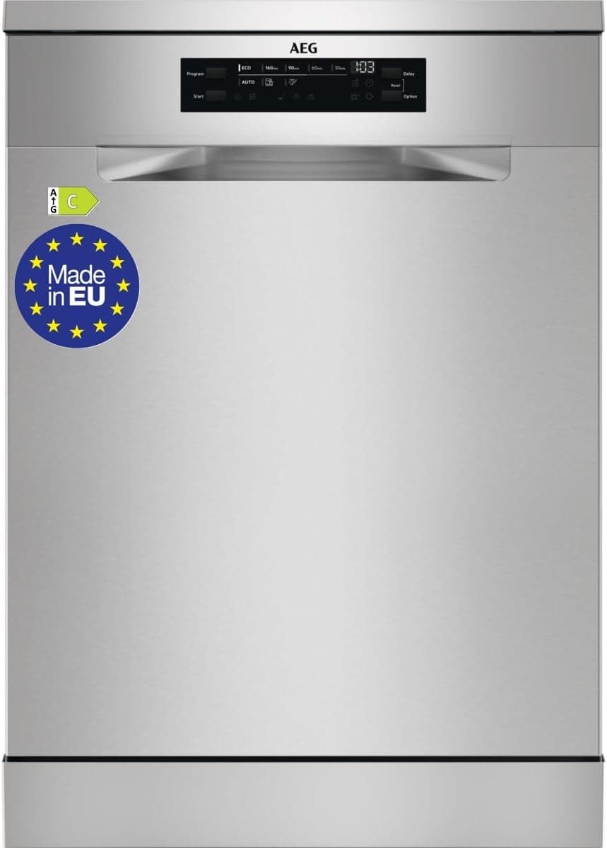 AEG FFB64627ZM Lava-louças de 60 cm, 13 talheres, sistema AirDry, Display XL, Motor Inverter, Programa Auto, Função Extrahigiene, Softspikes, 44 dB(A), Inox, Classe C, fabricado na UE 