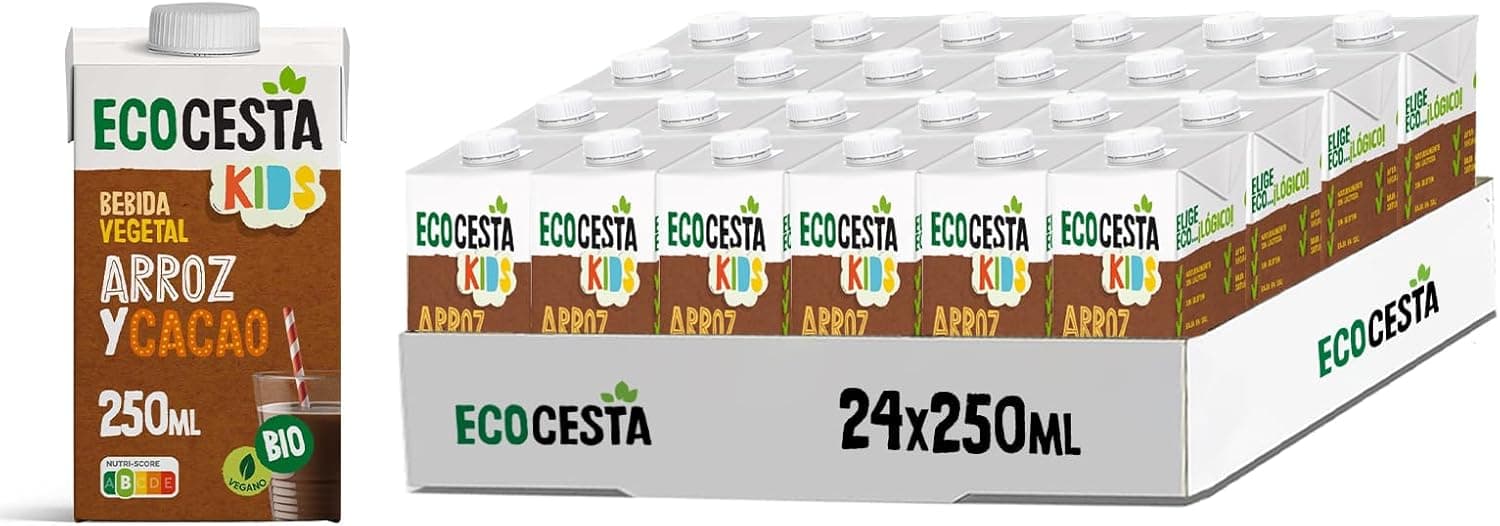 Ecocesta - Conjunto de 24 unidades de 250 ml de bebida ecológica vegetal mini de arroz e cacau - sem glúten - adequado para veganos - ideal para o pequeno-almoço e lanche