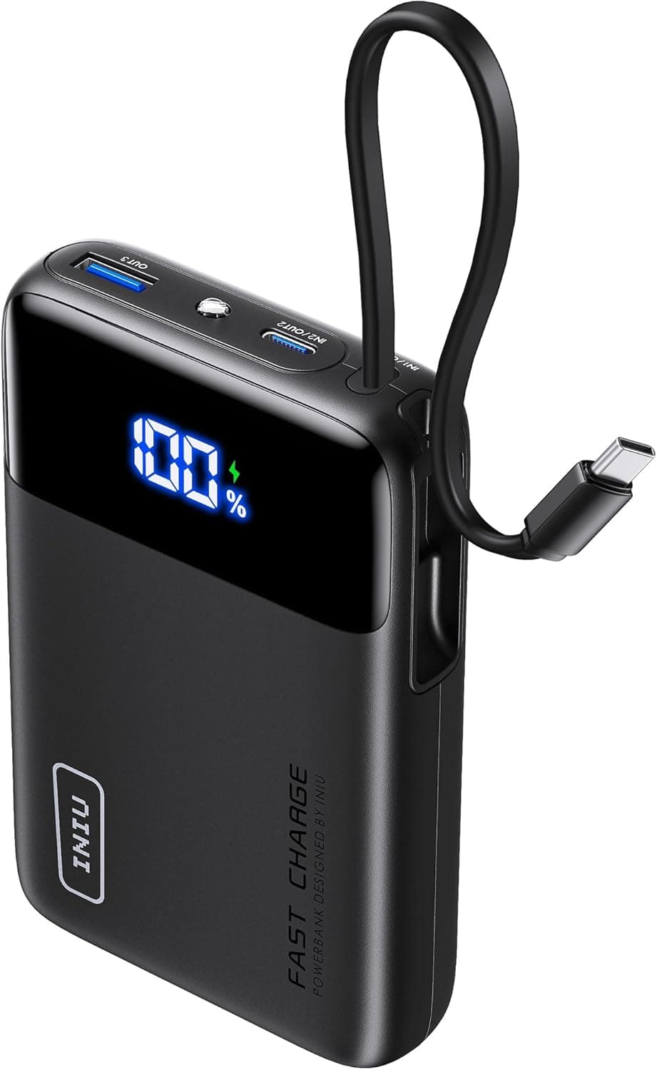 Iniu Power Bank 20 000 mAh – Bateria externa de carregamento rápido 45W com Cabo USB-C Integrado