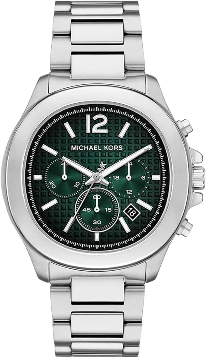 Michael Kors Sage | Relógio cronógrafo masculino em aço inoxidável com mostrador preto e verde de 44 mm