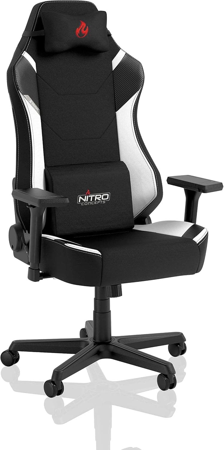 Nitro Concepts X1000 Cadeira de jogos - cadeira de escritório - capa de tecido - 135 kg - preto/branco