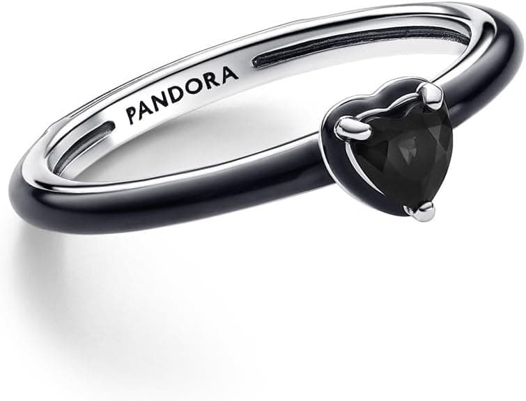 PANDORA ME Anel com coração em prata de lei com vidro preto e esmalte preto