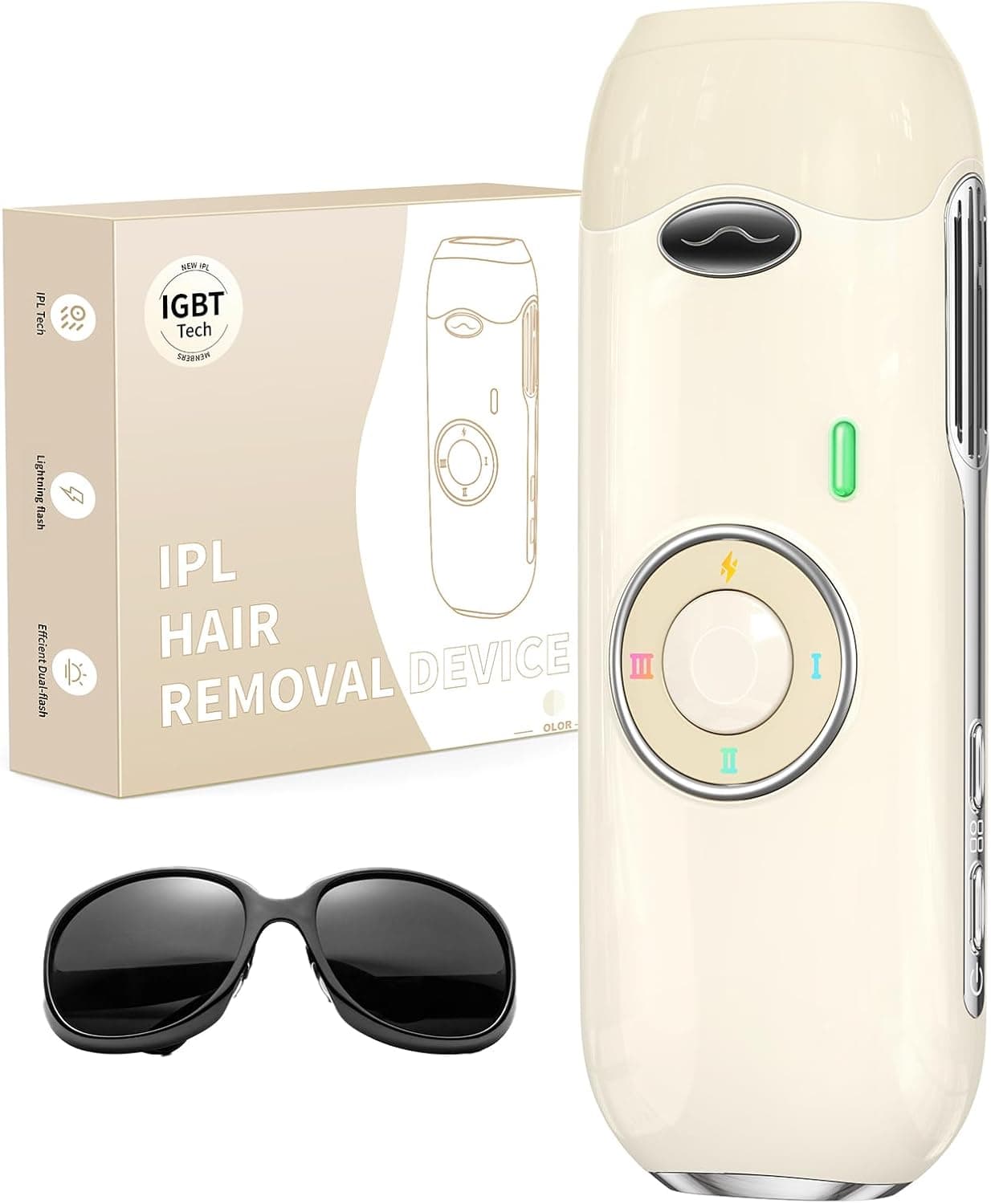 Depiladora a laser IPL - Depiladora de luz indolor com energia máxima de 22 J, ideal para uso doméstico, adequado para mulheres e homens em corpo, rosto, axilas e pernas (bege)