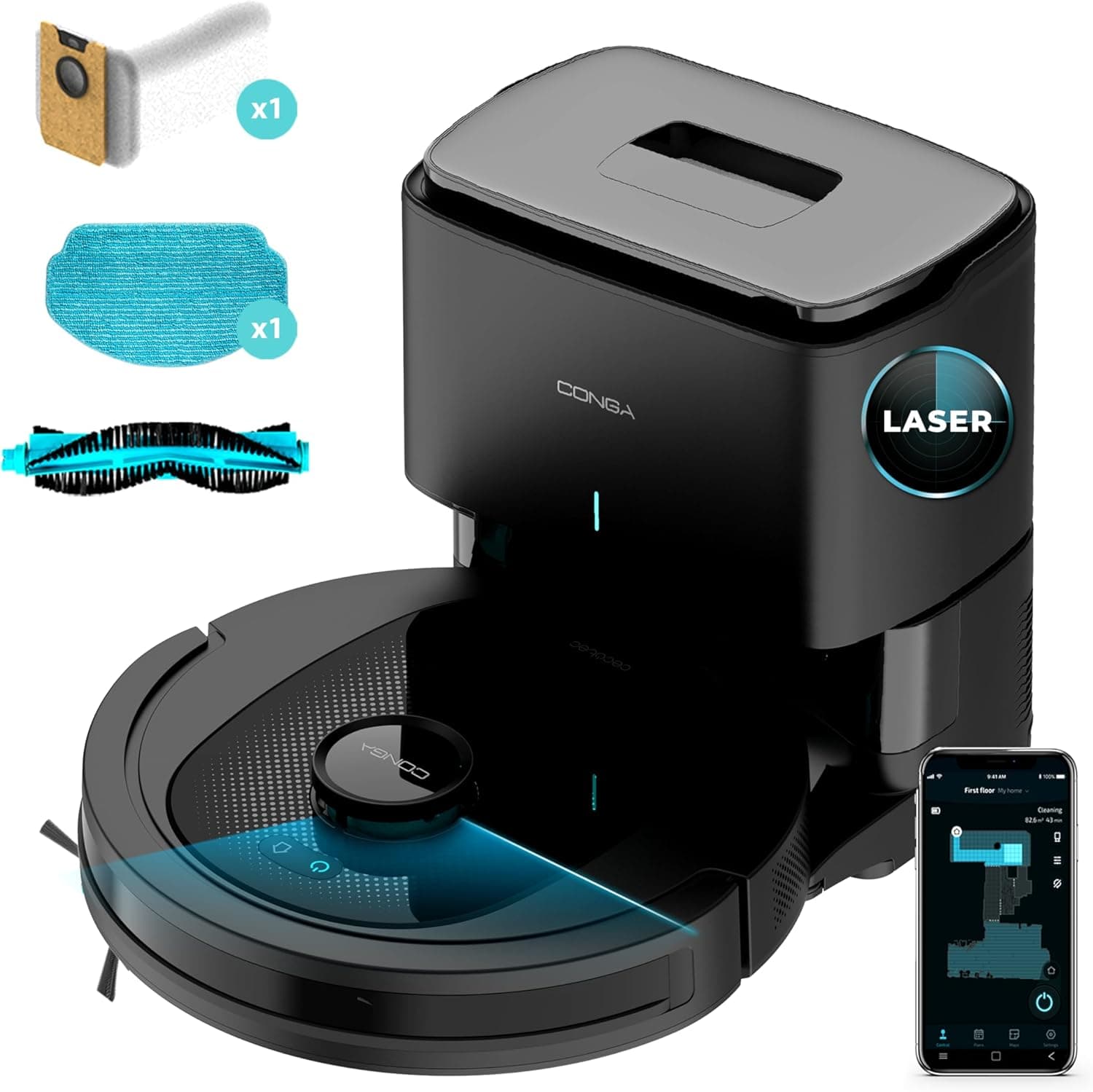 Cecotec Conga 7490 Ultimate Home X-Treme | Robot aspirador 4 em 1 com navegação laser e base de autolimpeza, 4000 Pa, 120 min de autonomia