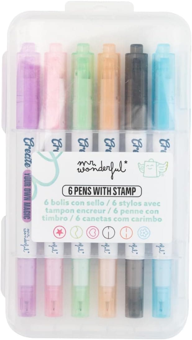 Mr. Wonderful - Conjunto de 6 canetas coloridas com selo - Crie your own magic
