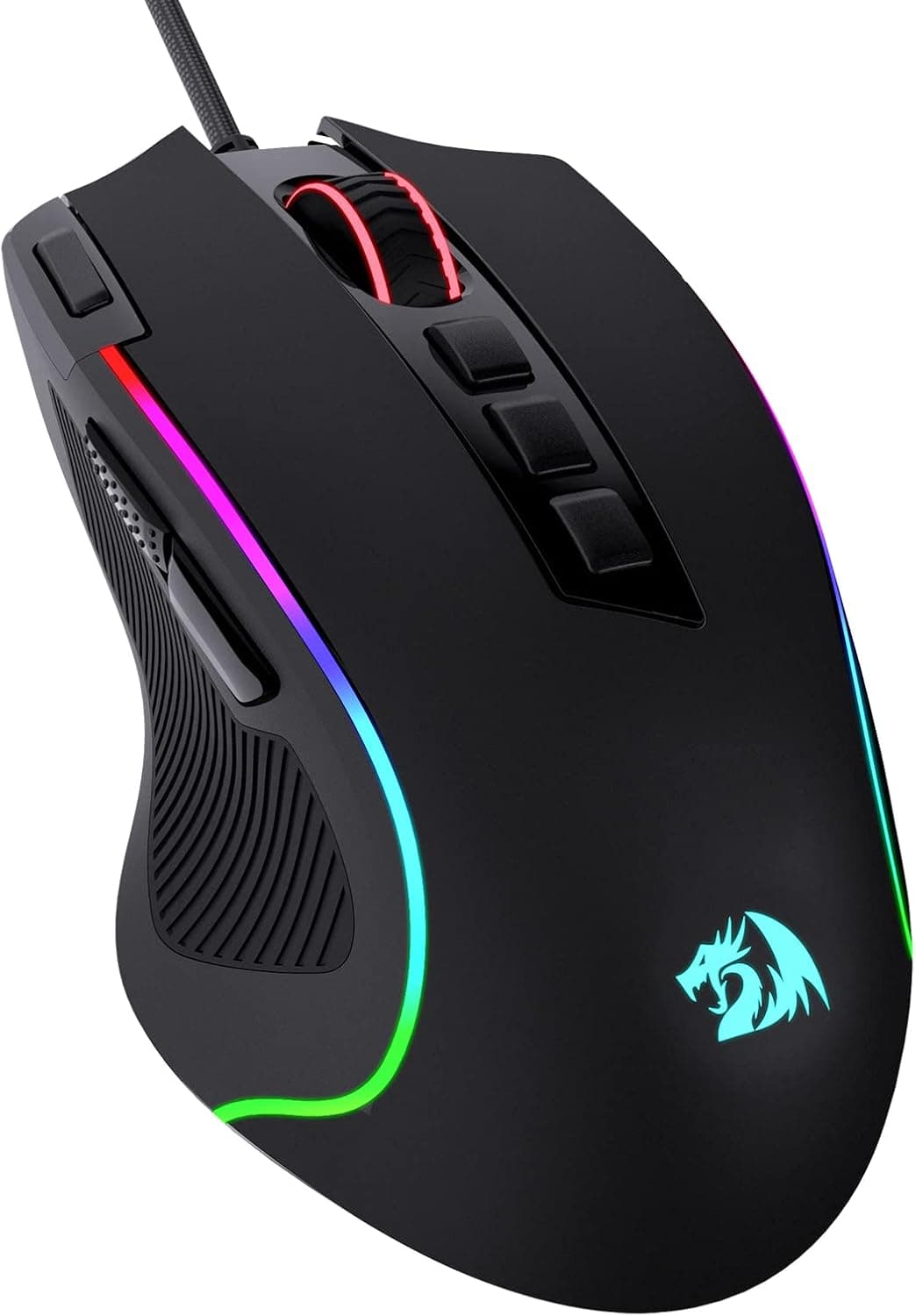 Redragon M612 Predator RGB Rato ótico com cabo de 8000 DPI, com 11 botões programáveis e 5 modos retroiluminados, software compatível com botões de disparo rápido