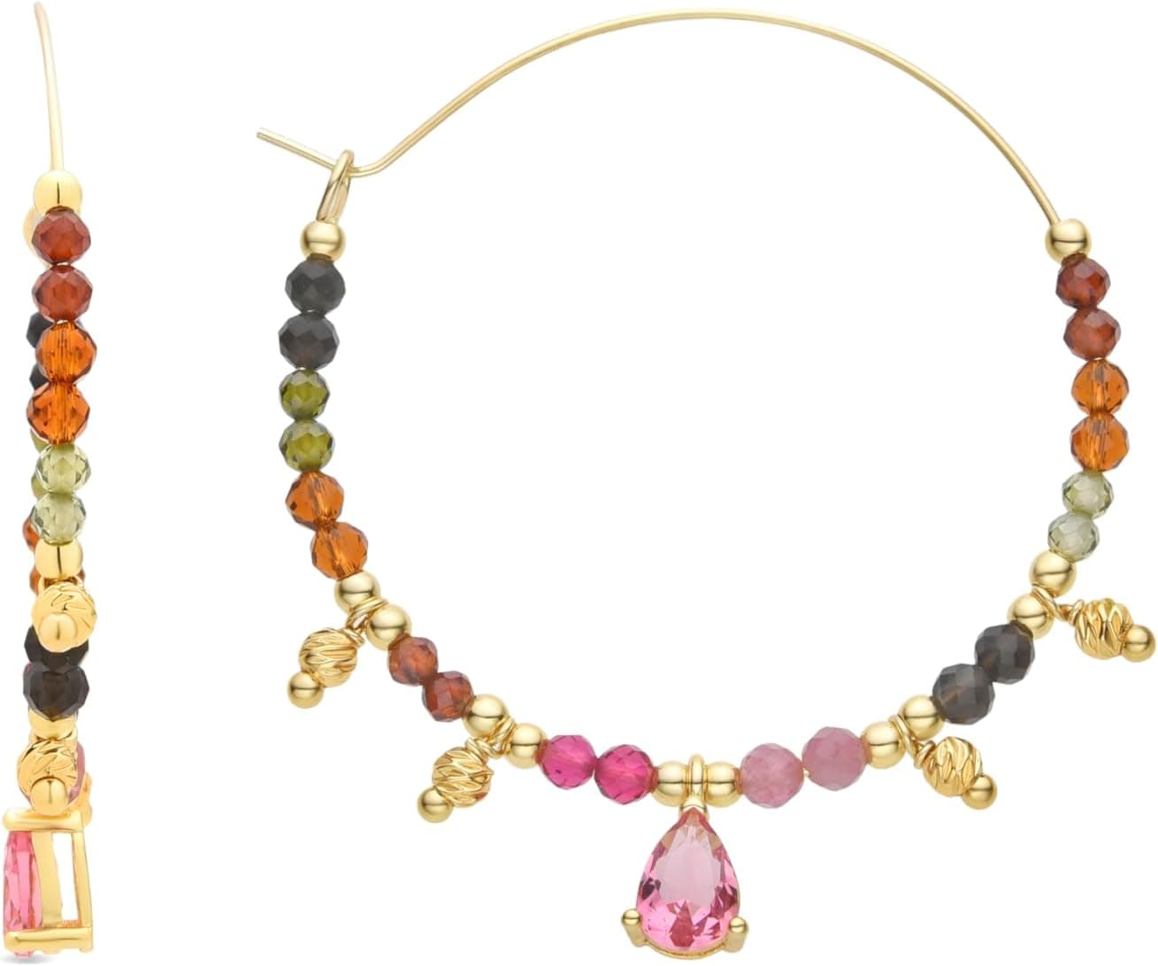 LUXENTER Brincos de turmalina multicoloridos acabamentos em ouro amarelo de 18 k - Baim, Único, Latão
