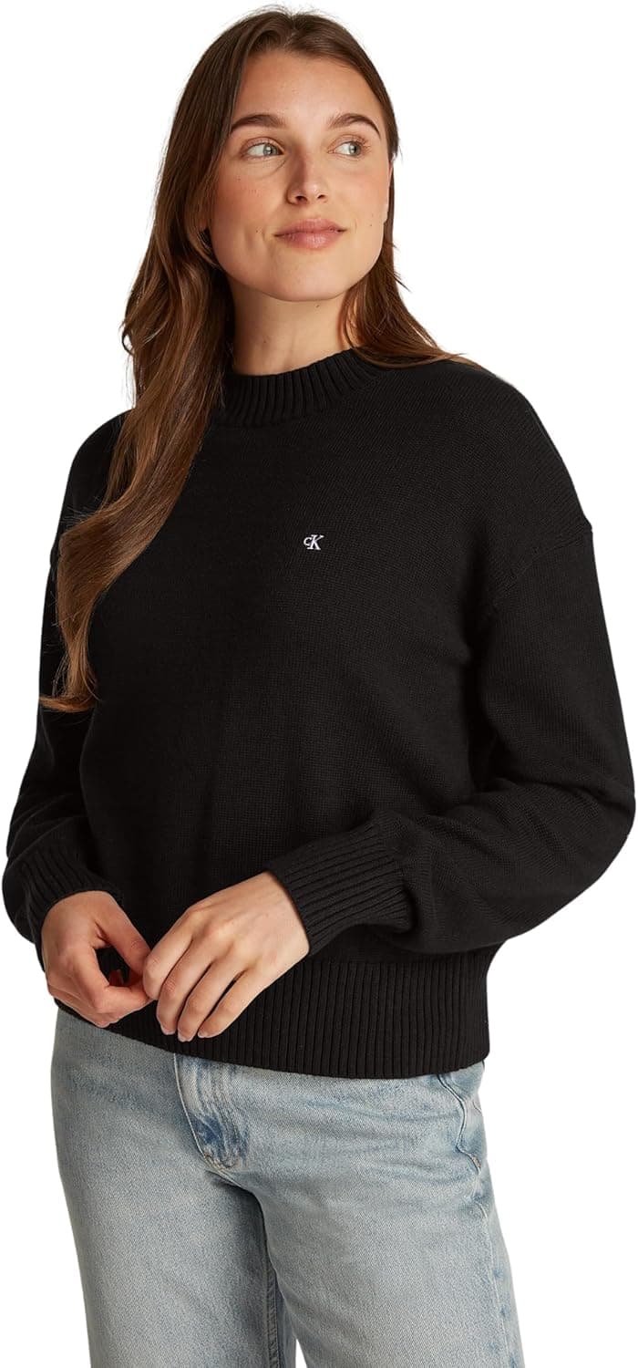 Suéter de Gola Redonda Calvin Klein Monogram Embro Suéter pulóver para Mulher