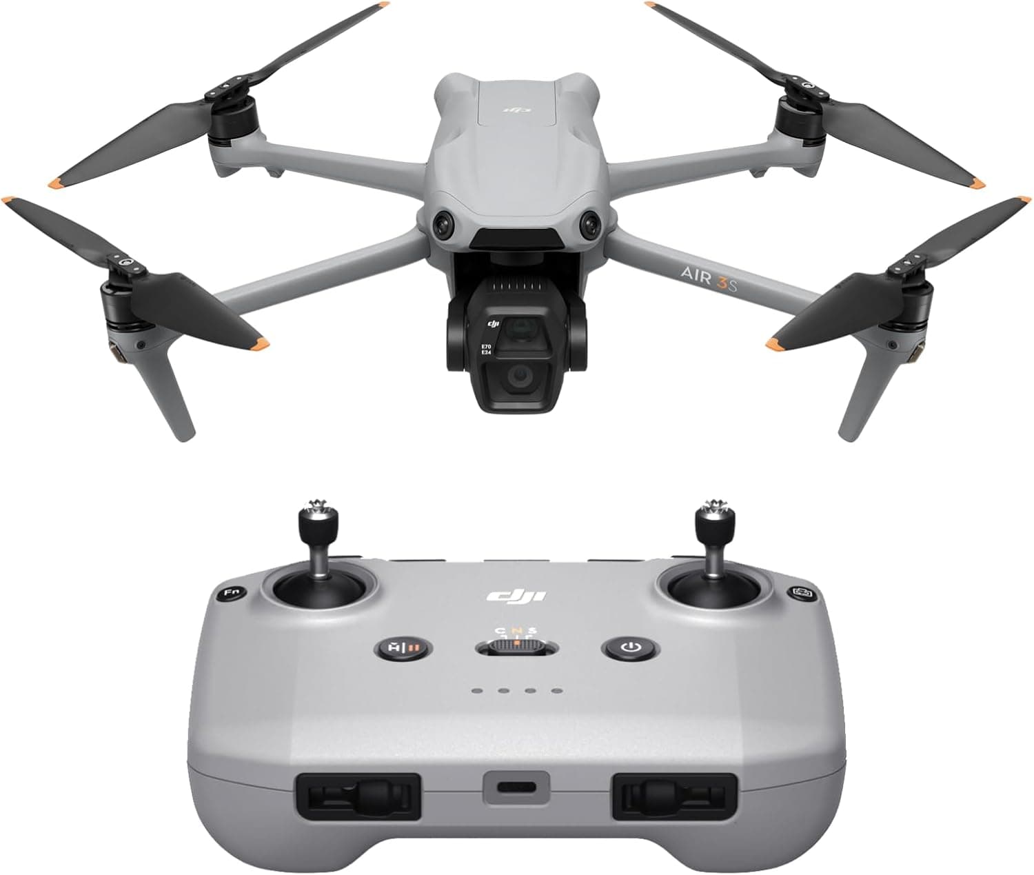 DJI Air 3S RC-N3 | Drone com câmara dupla 4K e grande angular, sensor CMOS 1 polegada, vídeo HDR, até 45 min de voo