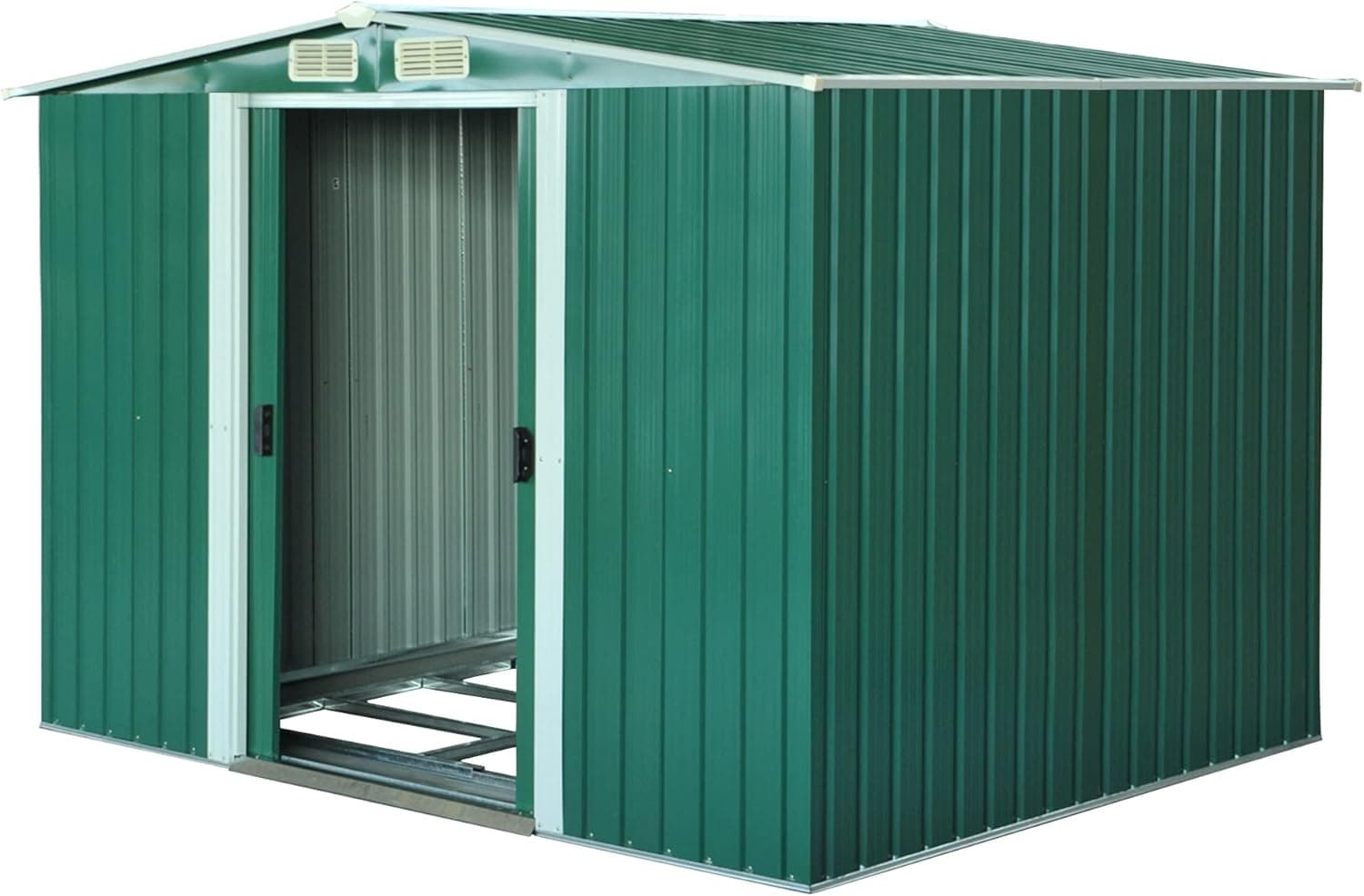 Outsunny Barracão metálico tipo concha de jardim galvanizado, armazém para ferramentas de jardinagem 246 x 192,5 x 177,5 cm