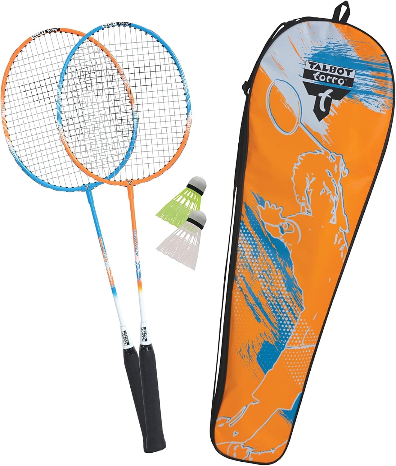 Talbot Torro Conjunto de badminton 2-attacker, 2 raquetes, 2 babados, bolsa de transporte