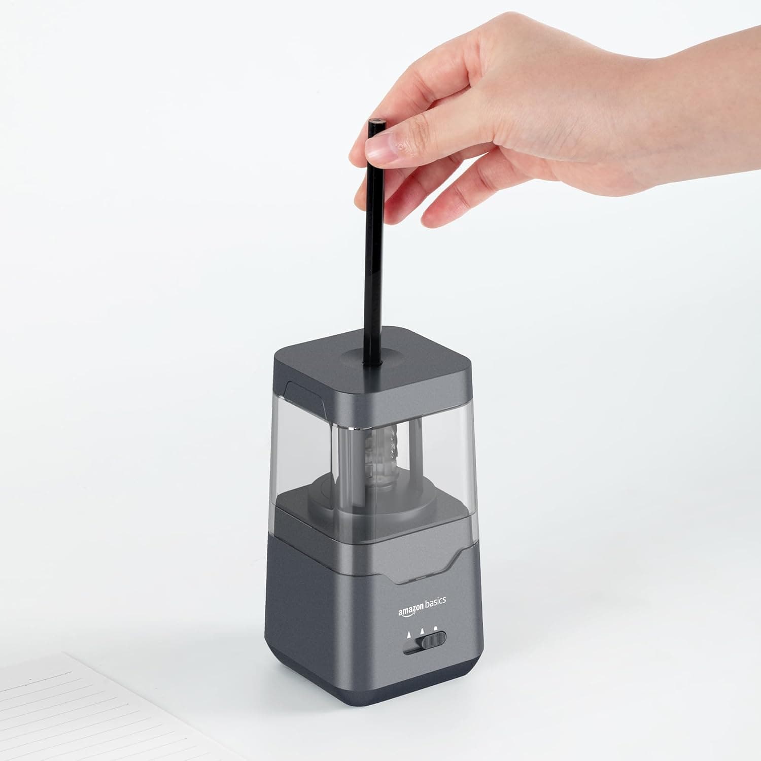 Amazon Basics Afia-lápis elétrico portátil, folha em espiral, paragem automática, alimentado por bateria/USB
