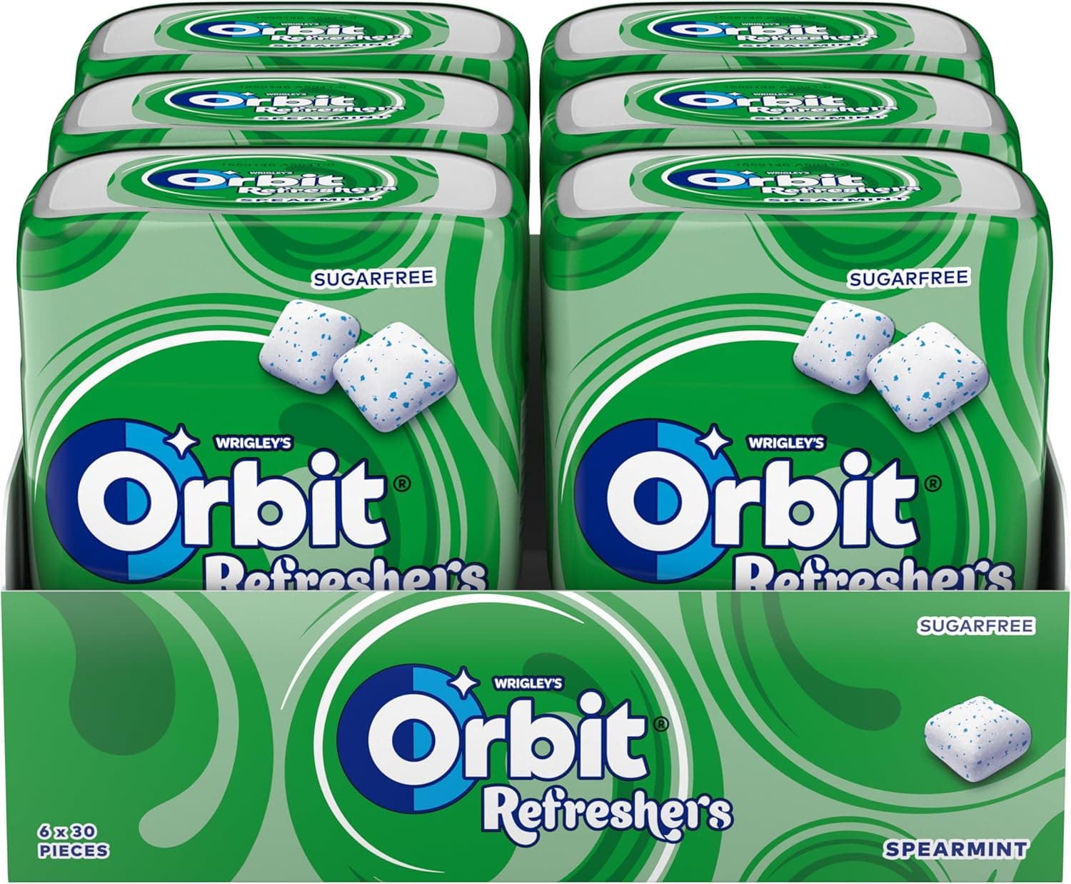 Orbit Refreshers, frasco de pastilhas sem açúcar, sabor erva que proporciona frescura imediata, drageias (6 x 30 pastilhas)