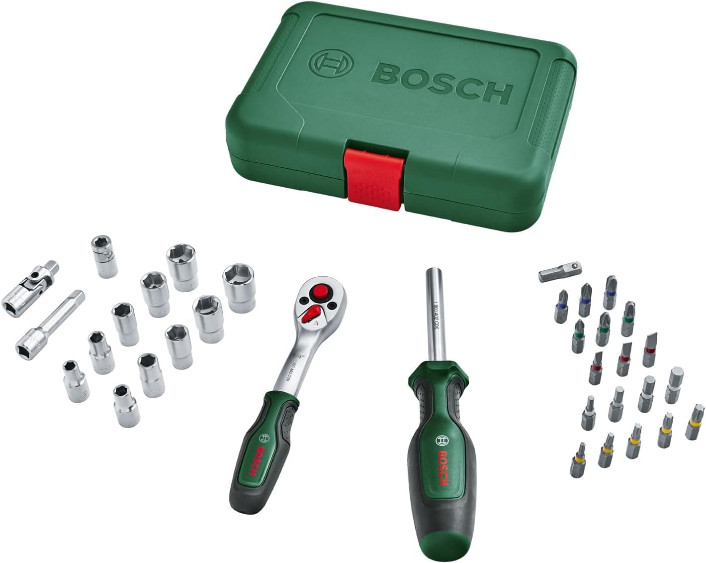 Bosch Ratchets 1/4" | Conjunto de 34 peças com chaves de caixa, punho ergonómico e suporte magnético