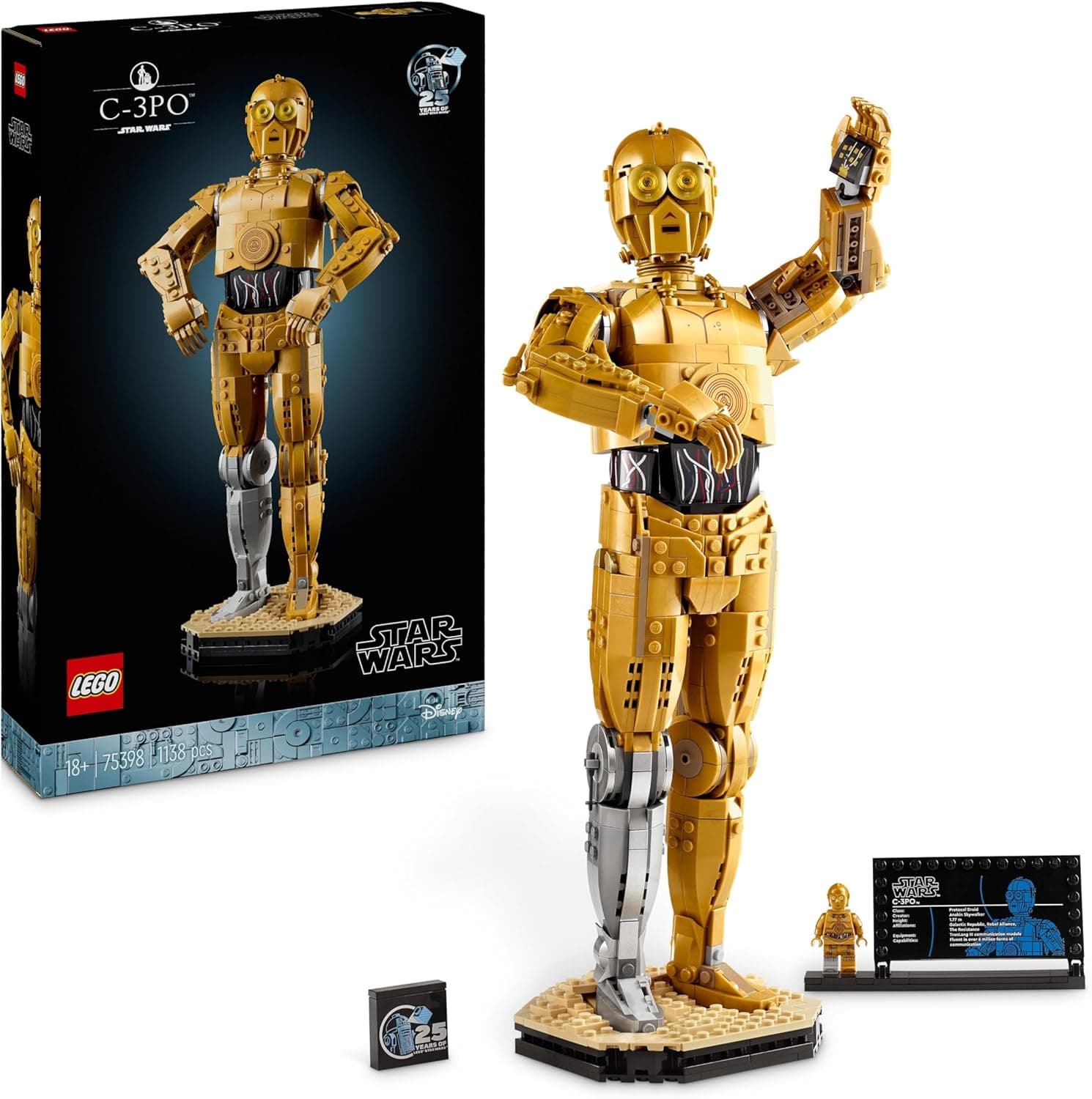LEGO Star Wars C-3PO Figura de Droide, casaco de coleção para adultos, mini figura de personagem, presente para homens e mulheres fãs da saga , decoração de casa e escritório 75398