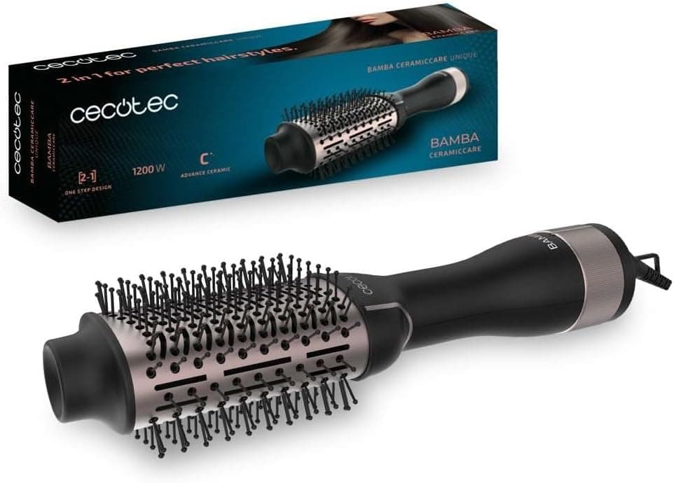 Cecotec Escova de ar volumizador Bamba CeramicCare exclusivo. Potência de 1200 W, 2 em 1: Secador e moldeador, revestimento cerâmico, 2 velocidades e 3 temperaturas, função ar frio