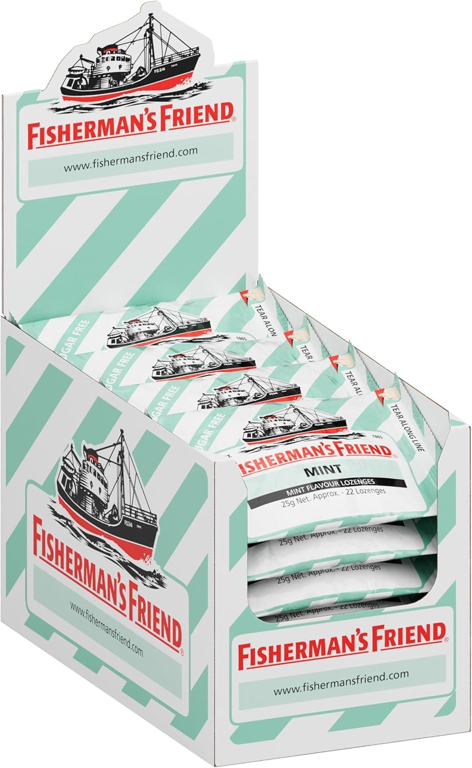 Fisherman's Friend Hortelã sem açúcar, caramelo comprimido sem açúcar - 24 unidades de 25 gr. (Total 600 g.)