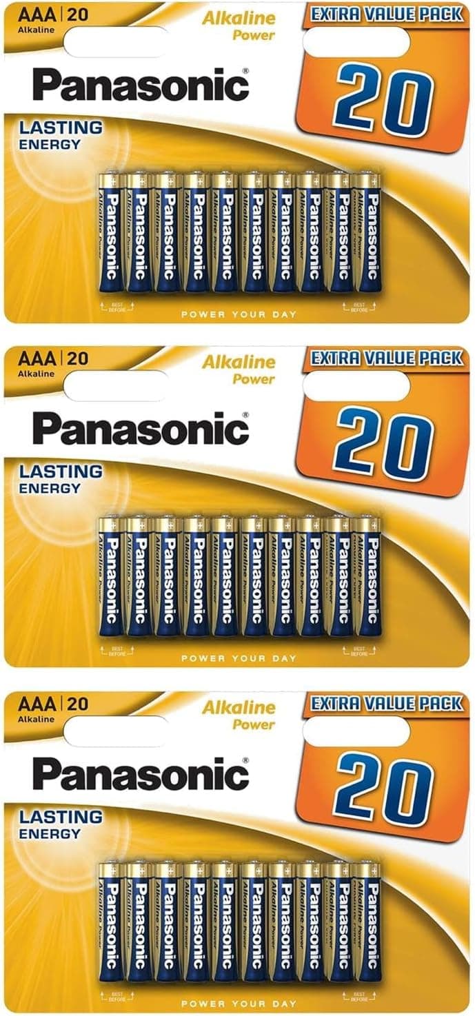 PANASONIC - Lote de 3 ampolas de 20 pilhas alcalinas Power Bronze LR03 AAA 1,5 V