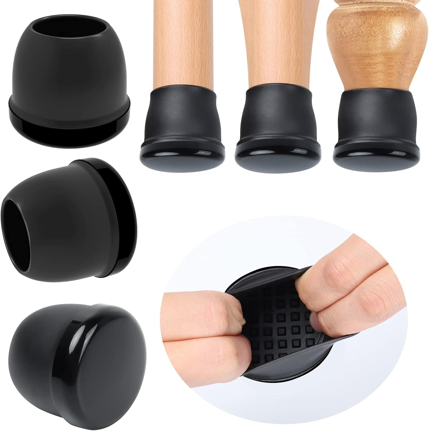 Ezprotekt Tampa redonda preta para pernas de cadeira, 37 - 50 mm, capas para pernas de cadeira, protetores suaves para pernas de cadeira