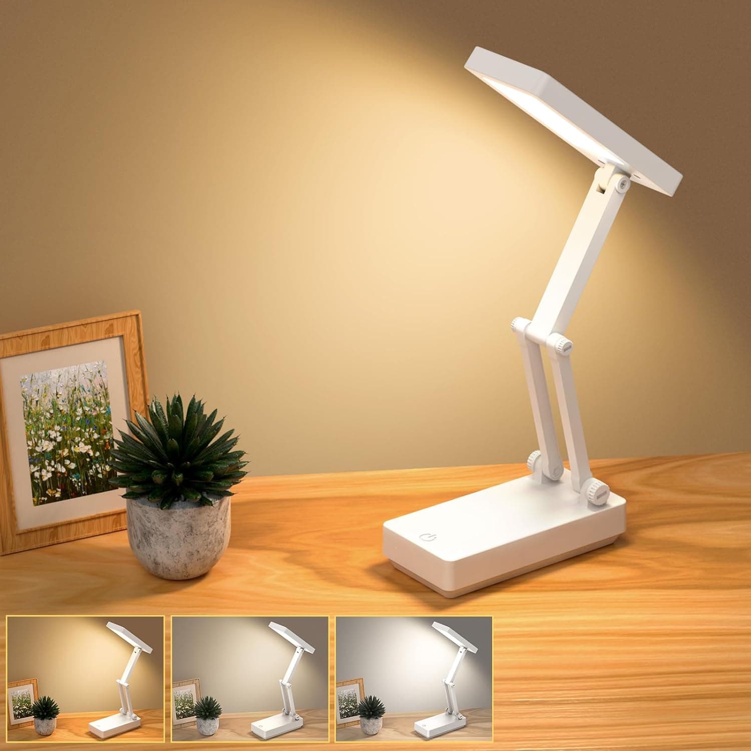 Candeeiro de secretária LED, candeeiro tátil dobrável, candeeiros sem fios à noite, luz de mesa com pilhas de 2400 mAh, 3 modos, luz de mesa recarregável para quarto, leitura, estúdio