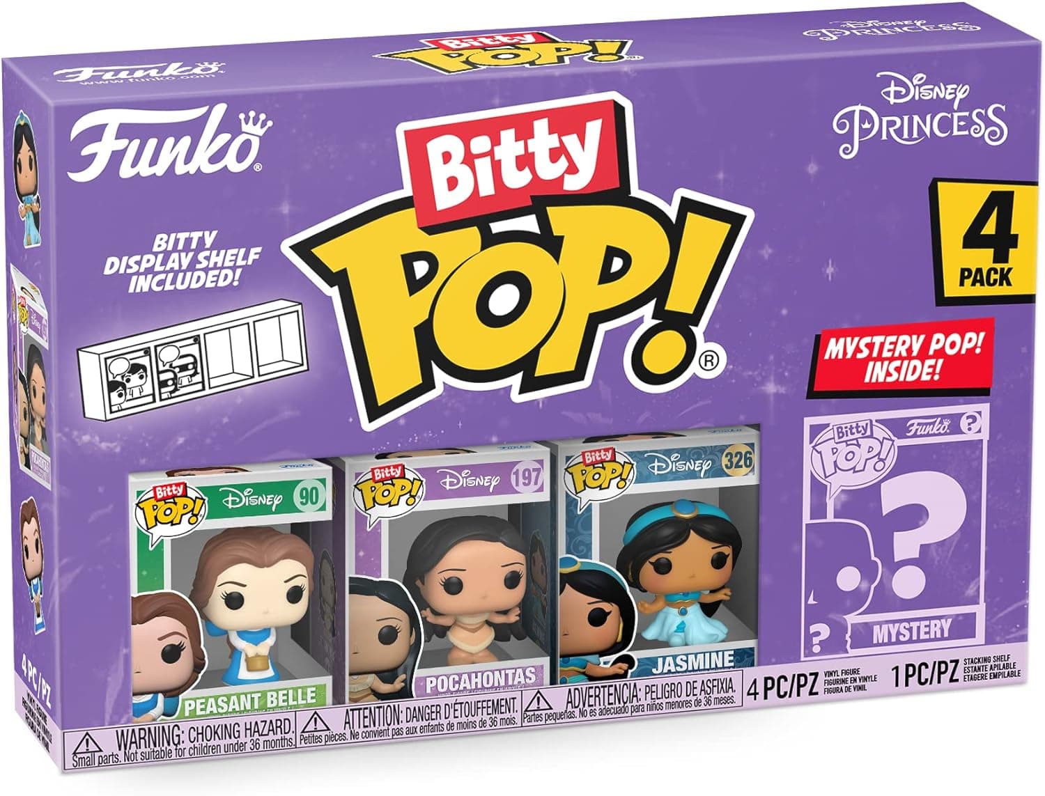 Funko Bitty POP! Princesa da Disney - Belle 4 pacote inclui Belle (yellow Dress), Pocahontas, Jasmine, And A Mystery Figure e uma mini figura misteriosa de surpresa - 2,3 cm - ideia de presente