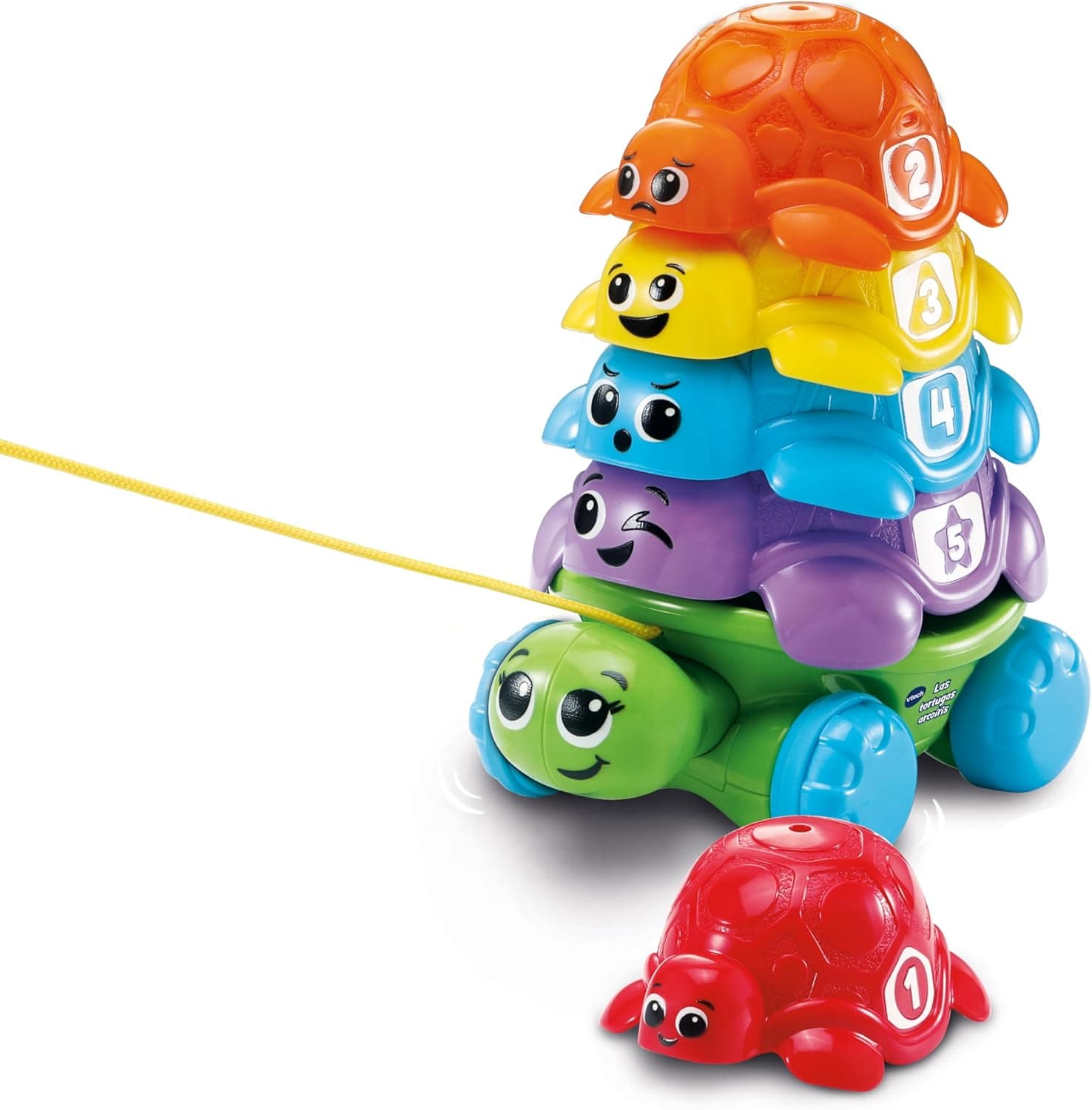 VTech - Empilháveis de cores tartarugas arco-íris, brinquedo de arrasto para empilhar, bebés + 12 meses, encaixe empilhar tira e conta, versão ESP