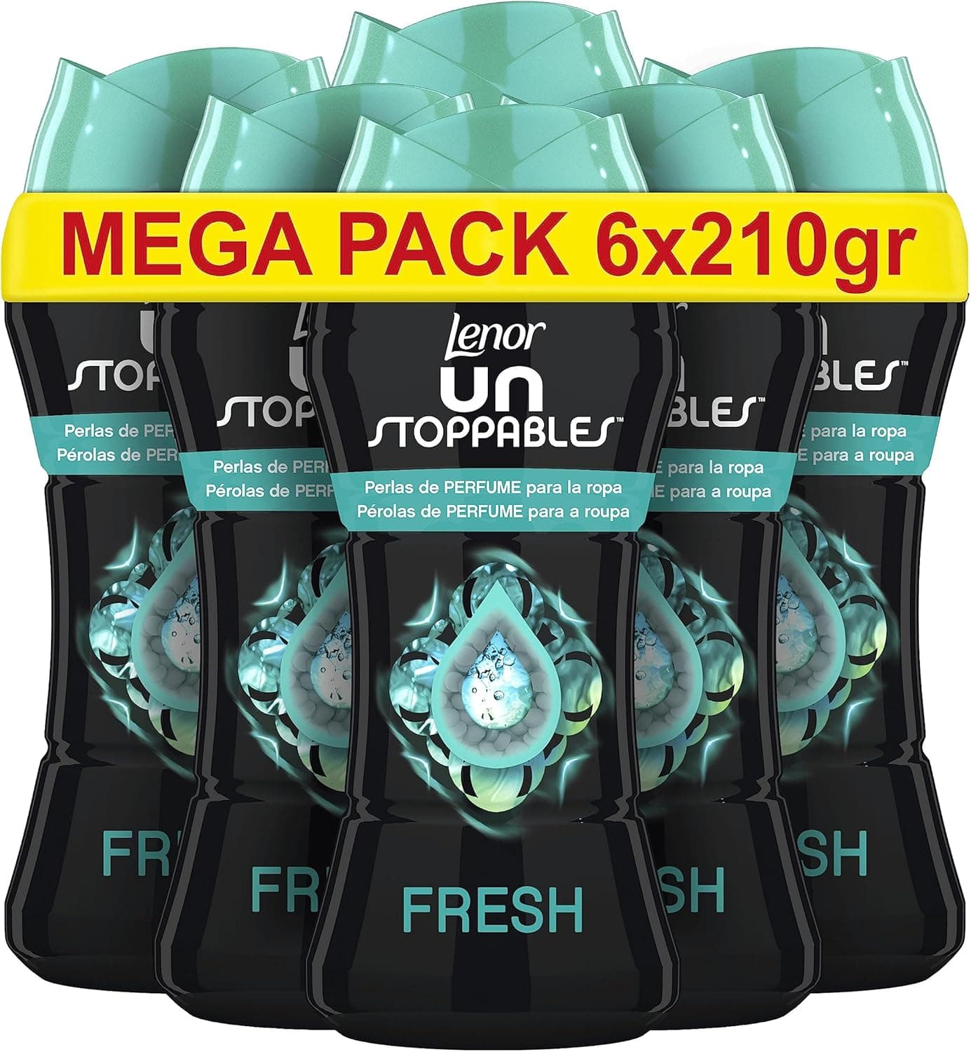 LENOR, Unstoppable Pérolas de perfume para roupas, 93 lavagens, pérolas suaves para roupa, potenciador de frescura para lavagem, fragrância fresca, 6 x 210 g
