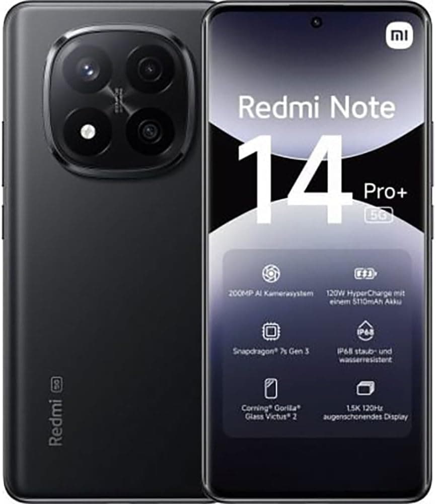 Xiaomi Redmi Note 14 Pro+ 5G, Smartphone de 8+256 GB, ecrã de 6,67" AMOLED FHD+ 120Hz, Snapdragon 7s Gen 3, câmara de 200 MP, HyperCharge 120W, 5110 mAh, carregador não incluído