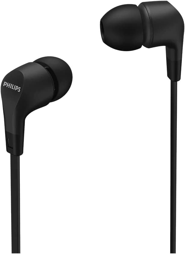 Philips Auriculares com cabo/controlos integrados, som nítido, baixos potentes, ajuste confortável TAE1105BK/00, preto