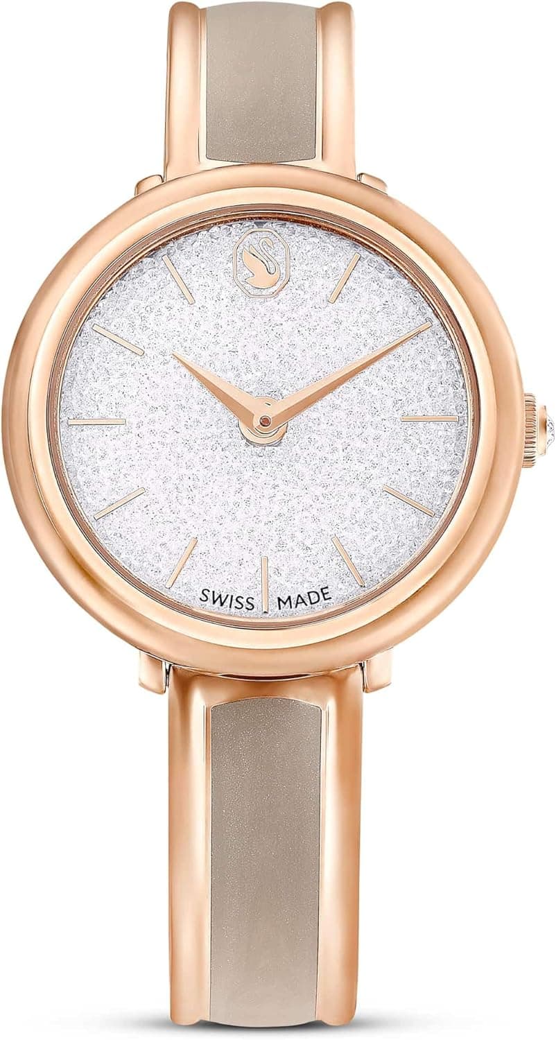 Swarovski Crystalline | Relógio de pulso suíço com bracelete bege e acabamento em dourado rosa